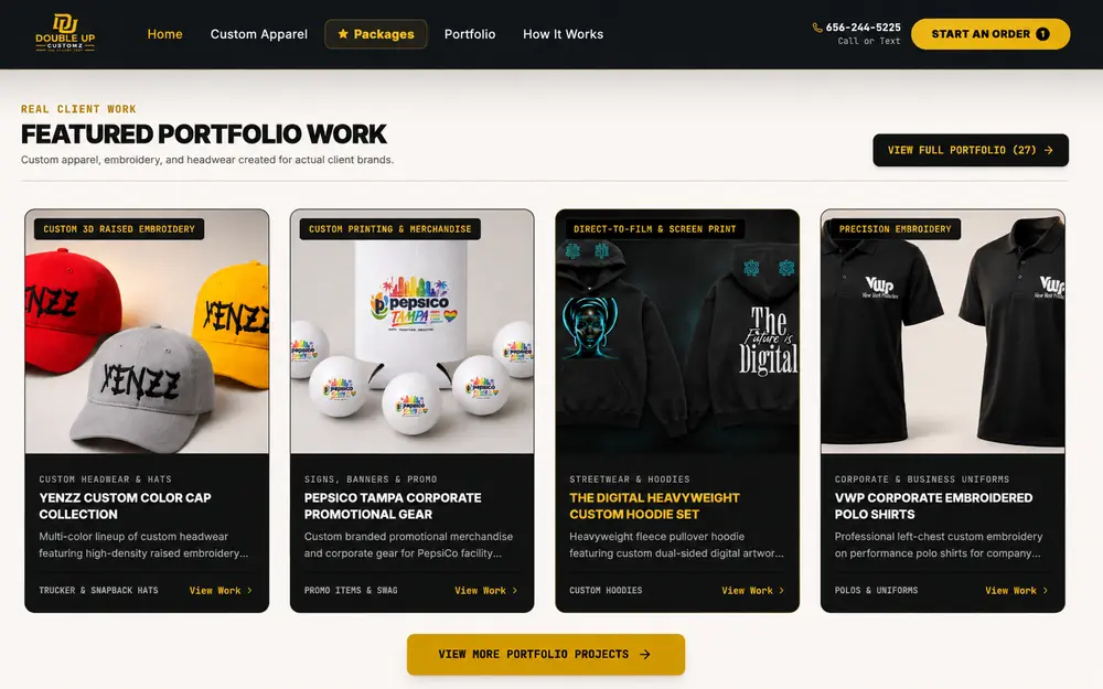 Double Up Customz custom apparel website designed and developed by MEDIA VII