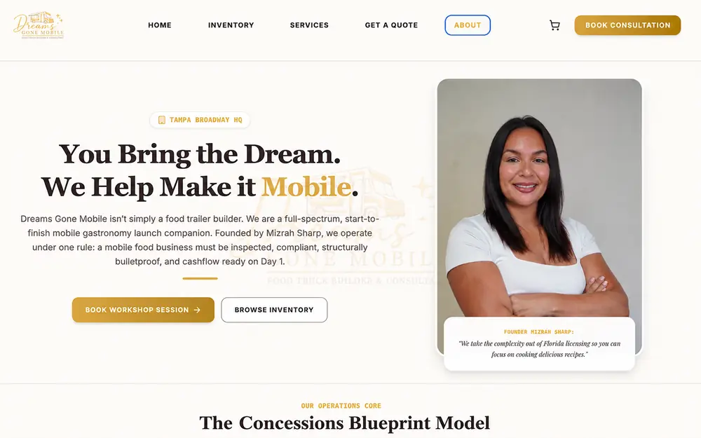 Dreams Gone Mobile food truck builder website designed and developed by MEDIA VII